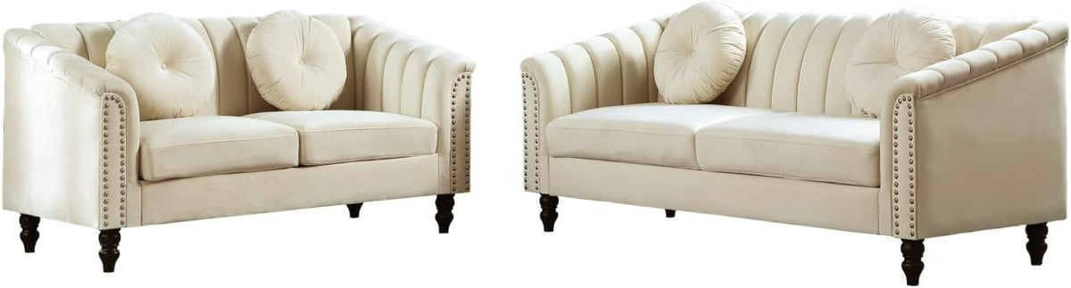White Tufted Chesterfield Microfiber Loveseat Sofa