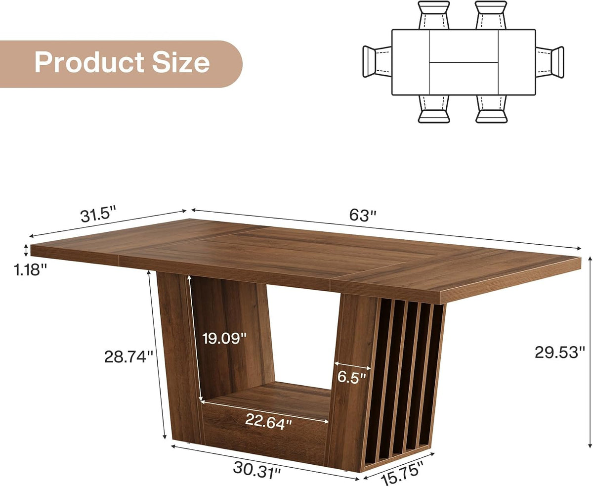 Brown Farmhouse Wood Rectangular Dining Table