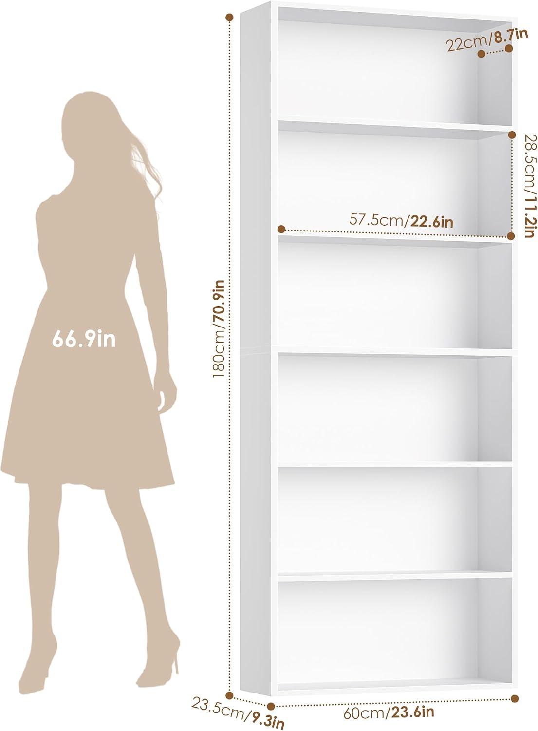 White 6‑Tier Open Display Bookshelf