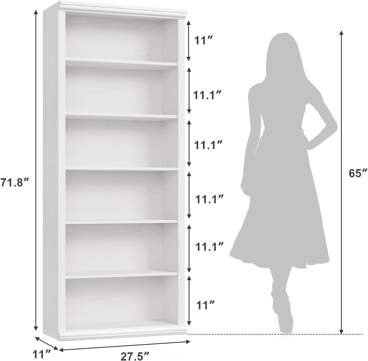 White Tall Open Display Bookcase Shelves