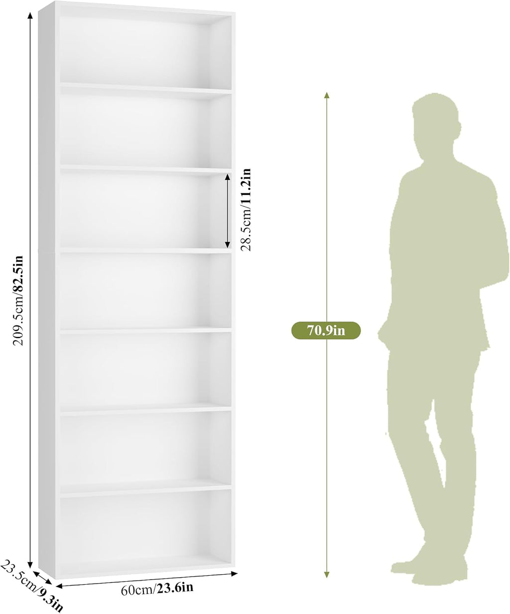 White 7‑Tier Tall Open Bookshelf