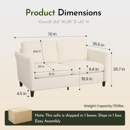 Beige Corduroy Modern Loveseat Sofa