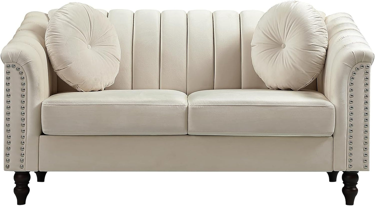 White Tufted Chesterfield Microfiber Loveseat Sofa