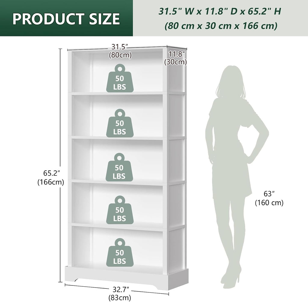White Farmhouse Wooden Tall Bookcase Shelf