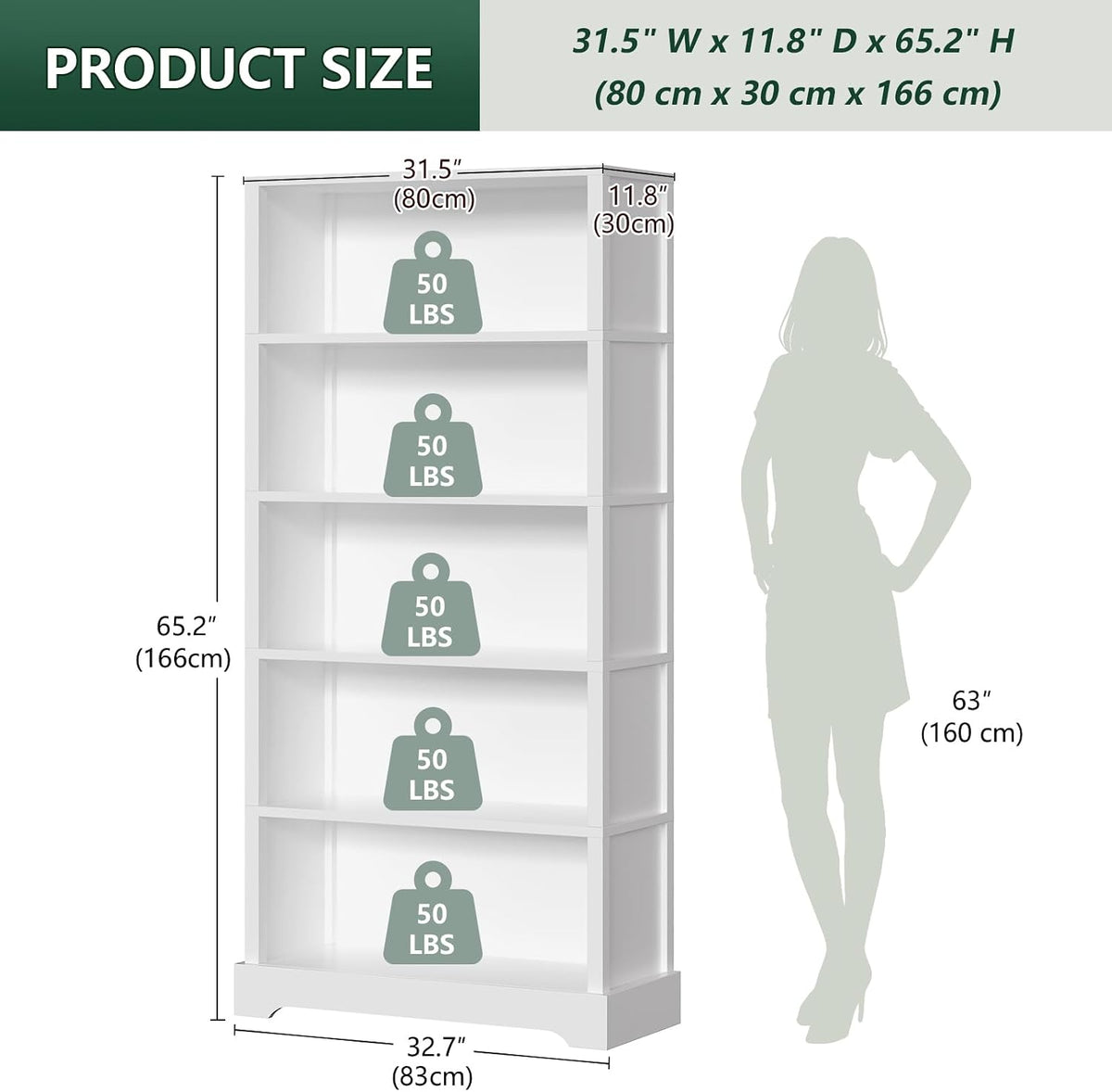 White Farmhouse Wooden Tall Bookcase Shelf