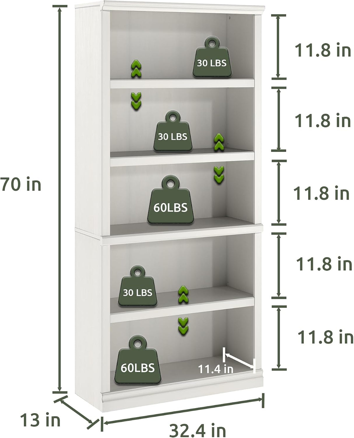 White 5‑Tier Tall Open Storage Bookcase