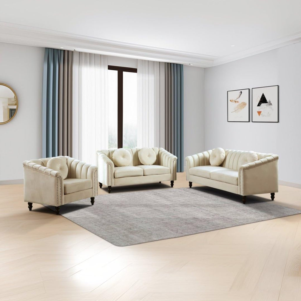 White Tufted Chesterfield Microfiber Loveseat Sofa