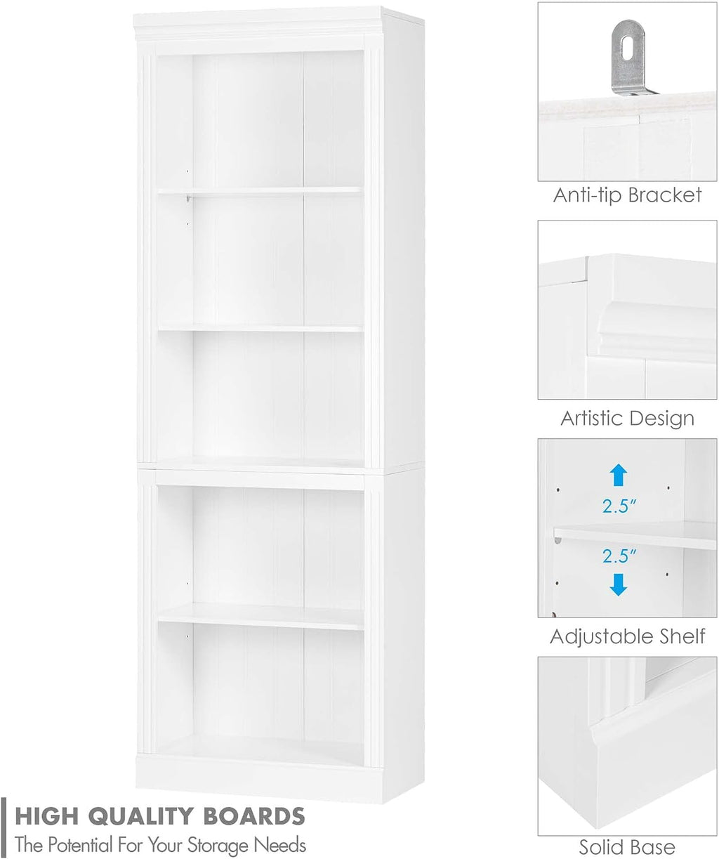 White 5‑Tier Adjustable Tall Bookcase