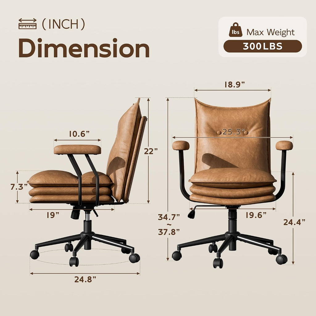 Brown Leather Padded Home Office Chair