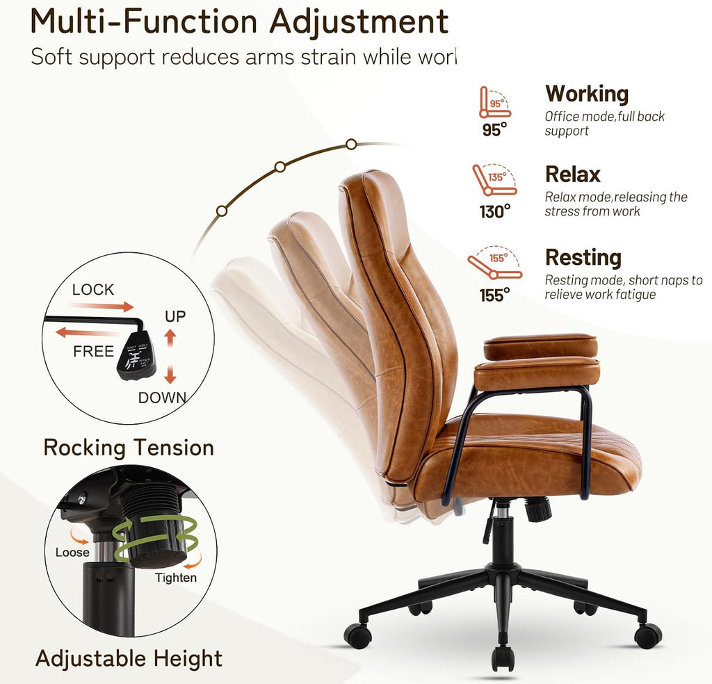Brown Mid‑Century Leather Office Chair