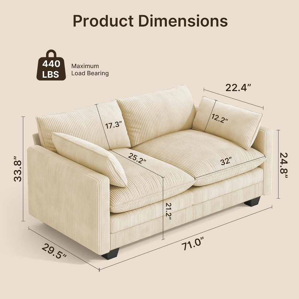 Beige Cloud 2‑Seater Loveseat Sofa