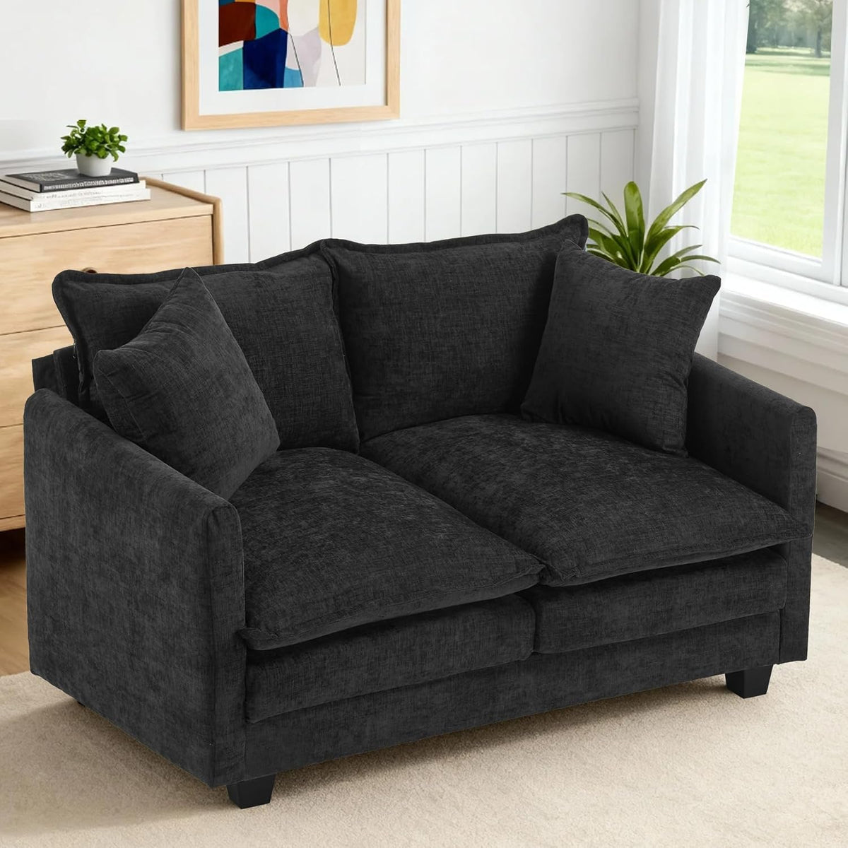 Black Modern Cloud 2‑Seat Loveseat Couch