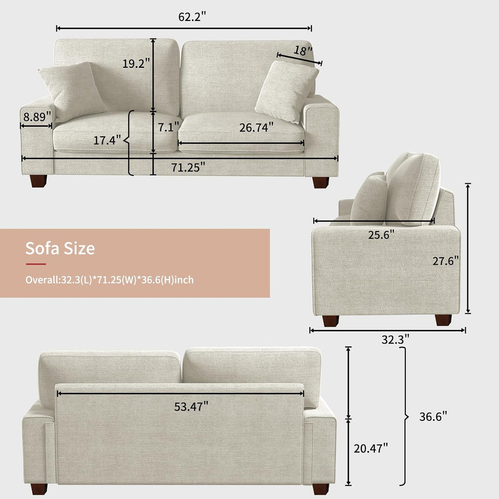 Beige Modern Chenille Living Loveseat Sofa