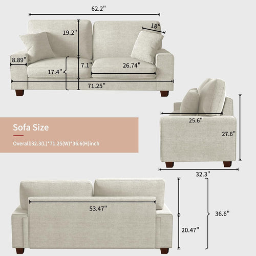 Beige Modern Chenille Living Loveseat Sofa