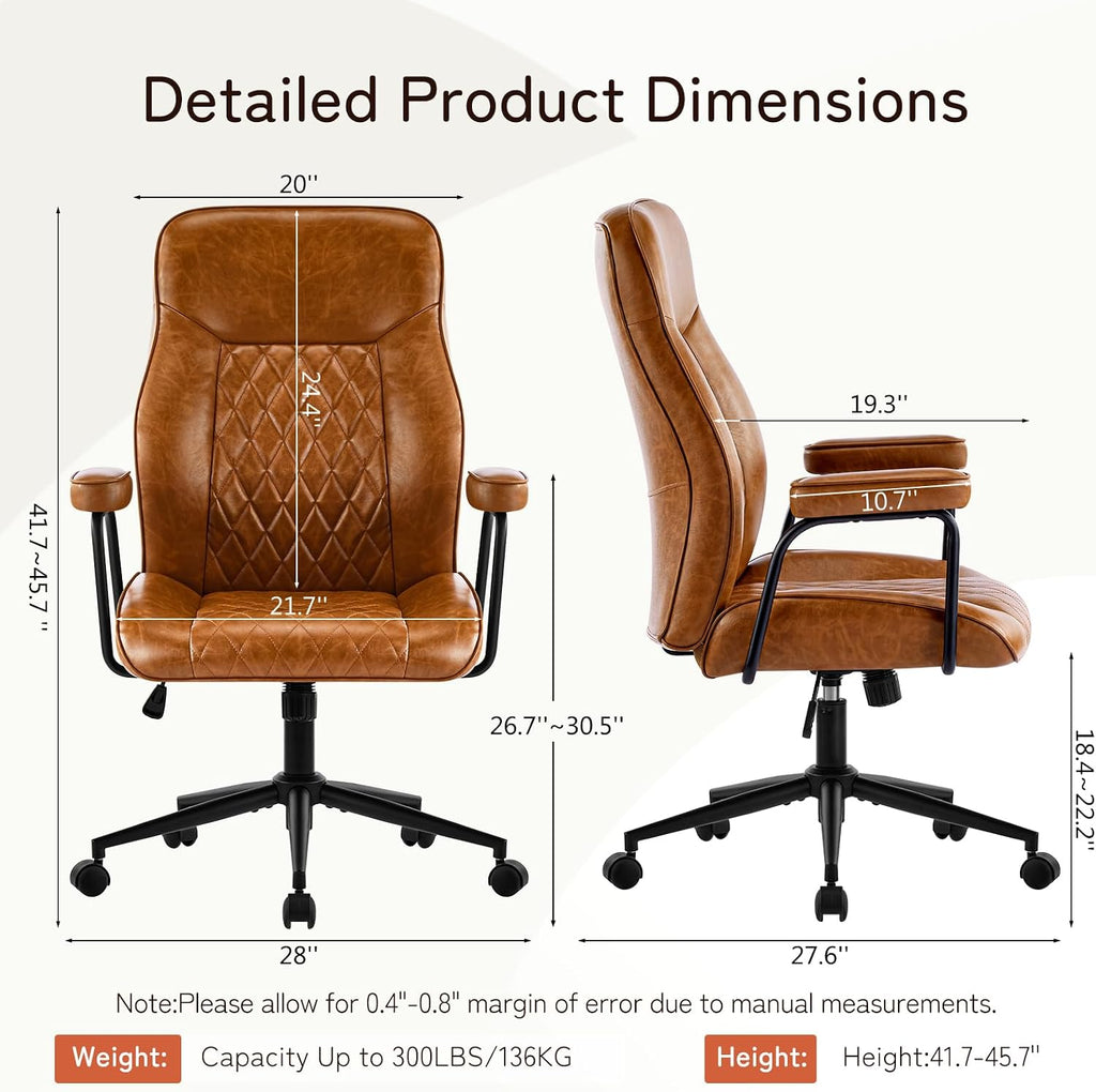 Brown Mid‑Century Leather Office Chair