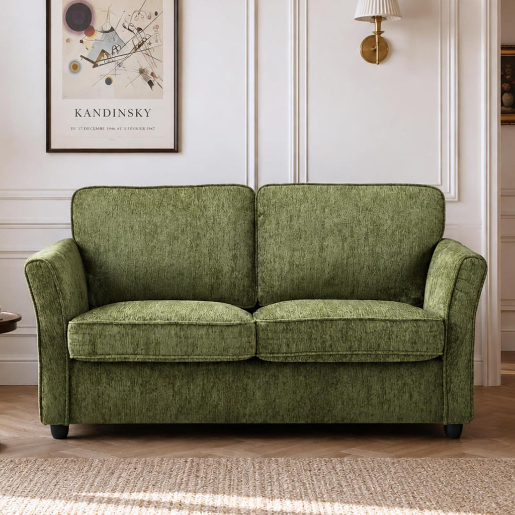 Green Chenille Fabric Living Room Loveseat Sofa