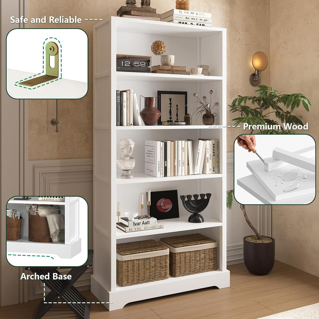 White Farmhouse Wooden Tall Bookcase Shelf