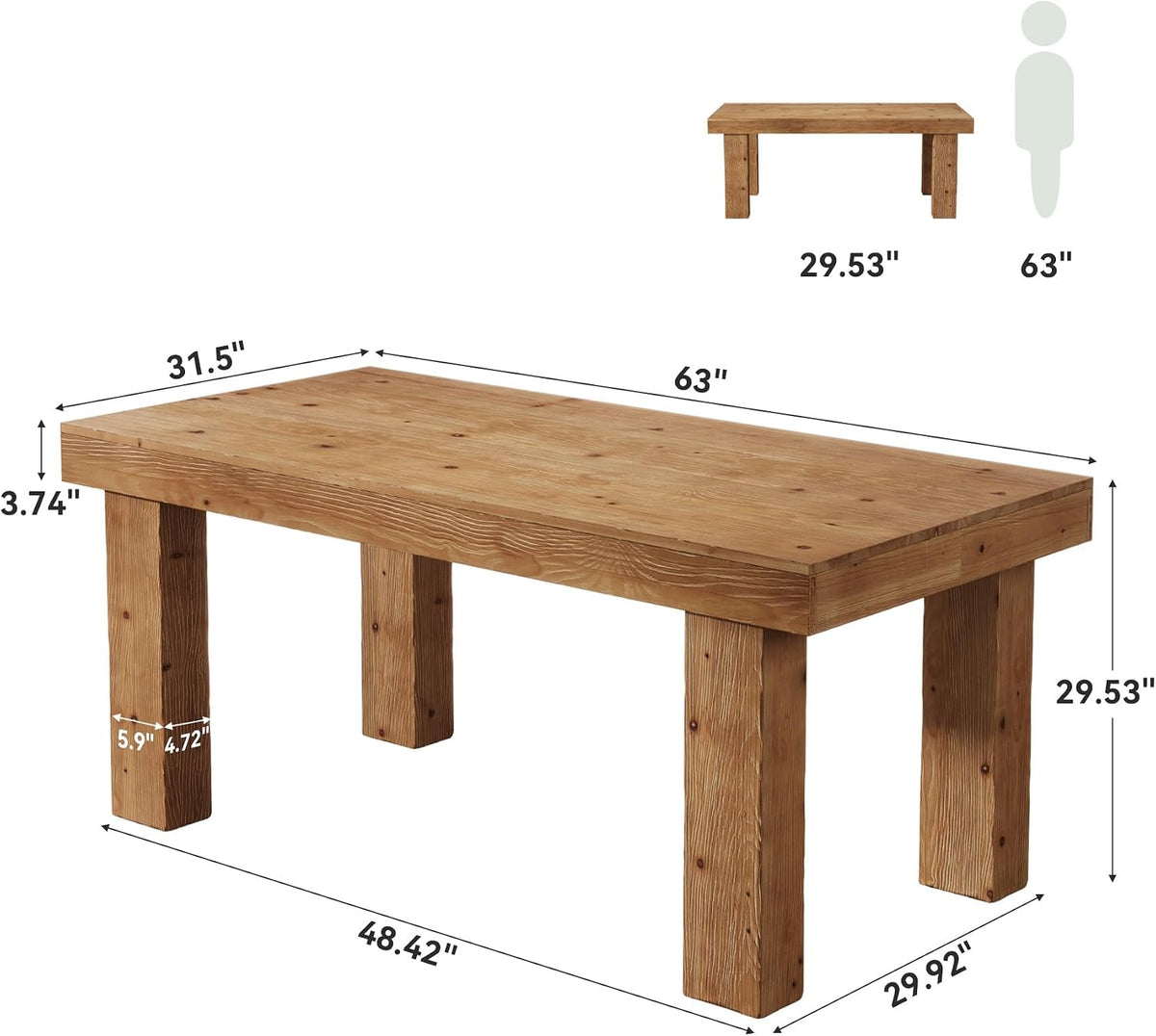 Light Brown Farmhouse Solid Wood Dining Table