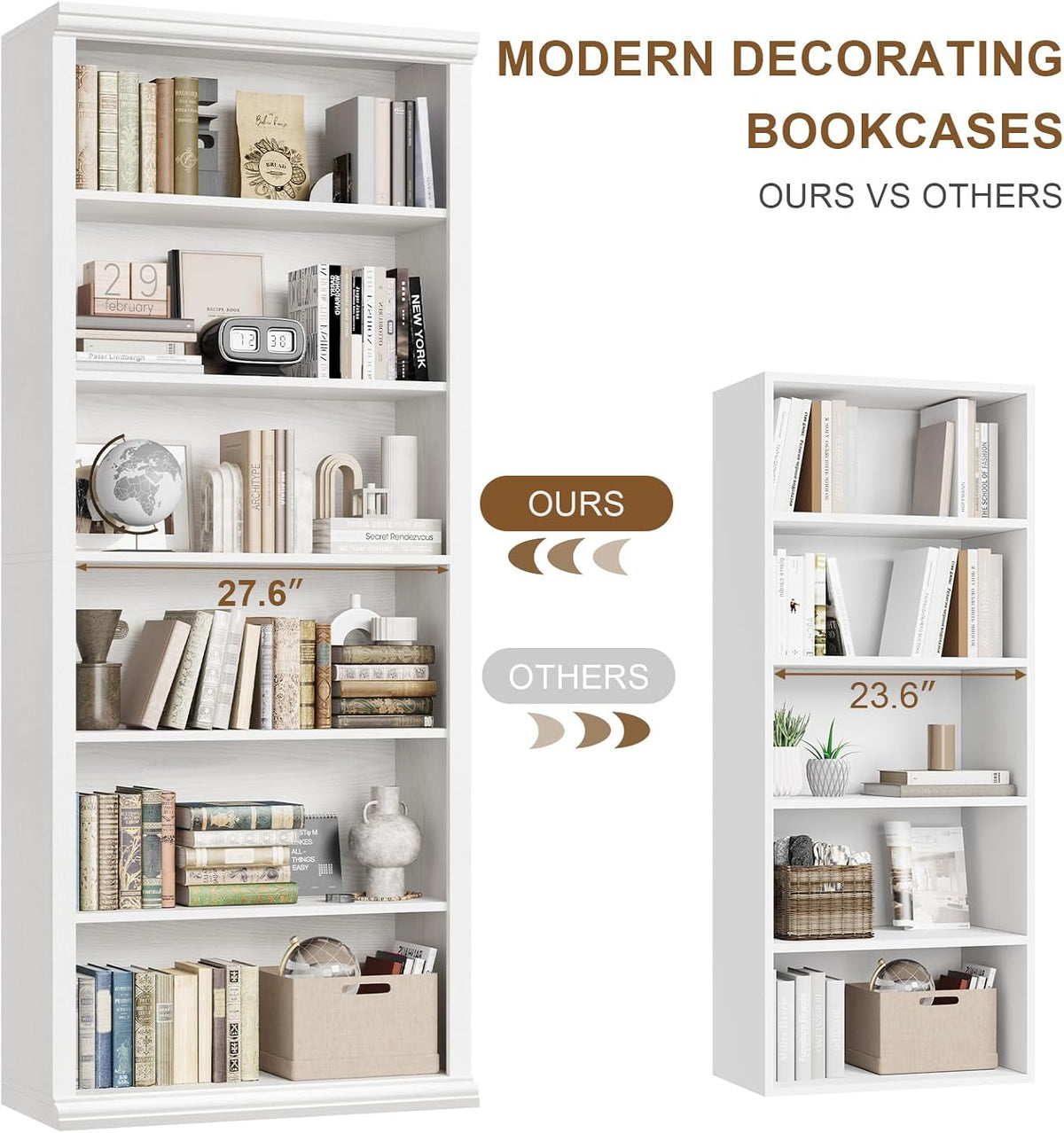 White Tall Open Display Bookcase Shelves