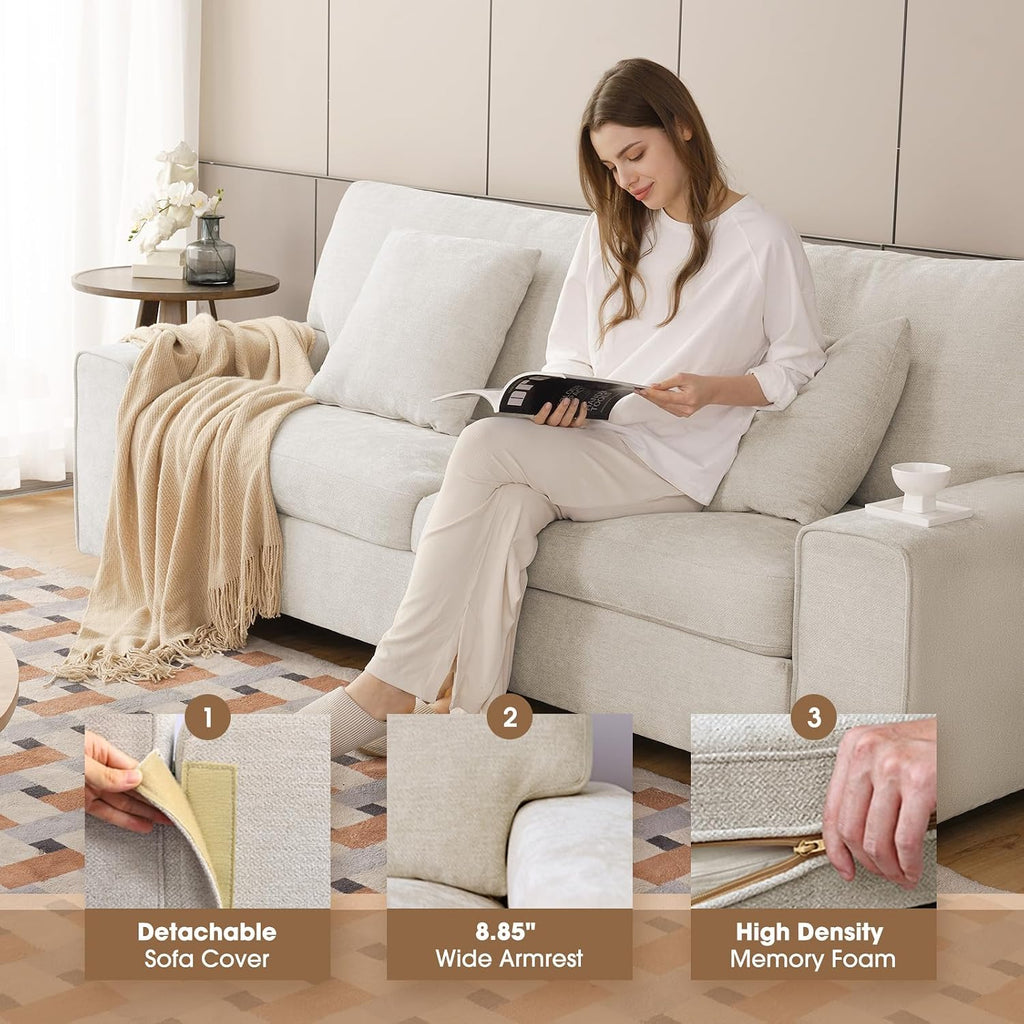 Beige Modern Chenille Living Loveseat Sofa