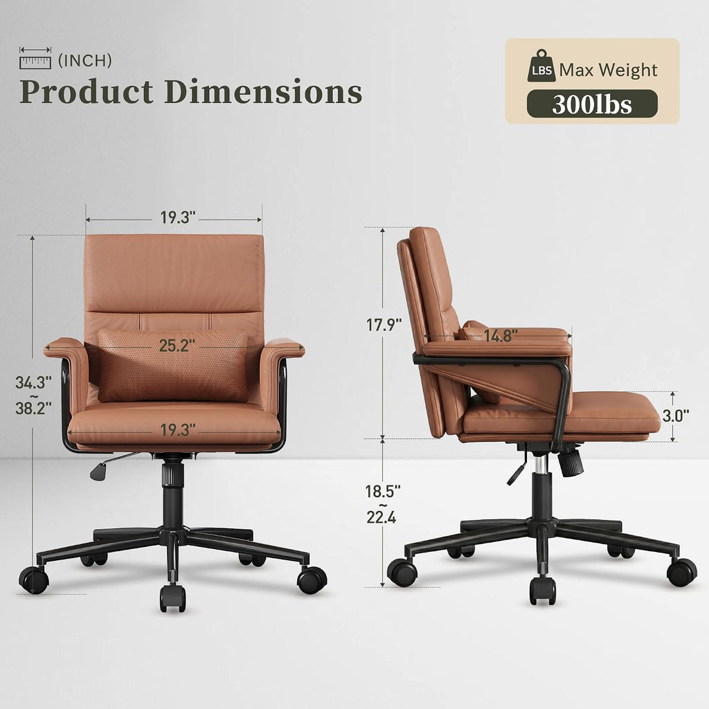 Brown PU Leather Mid‑Back Office Chair