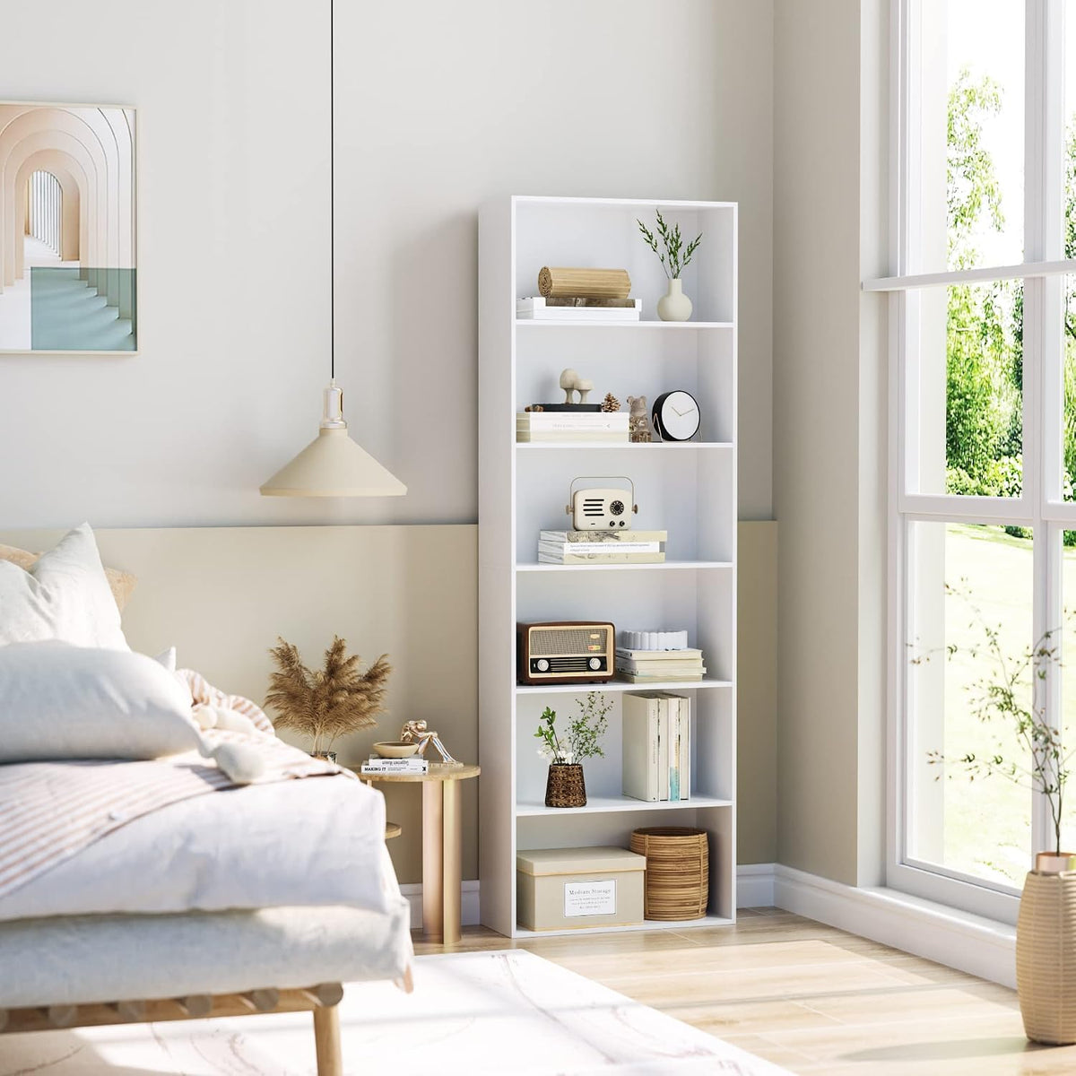 White 6‑Tier Open Display Bookshelf