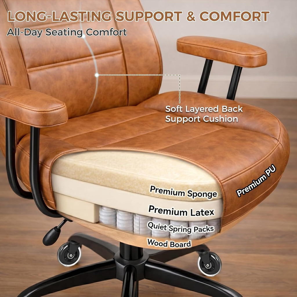 Brown Leather Swivel Office Chair Wheels
