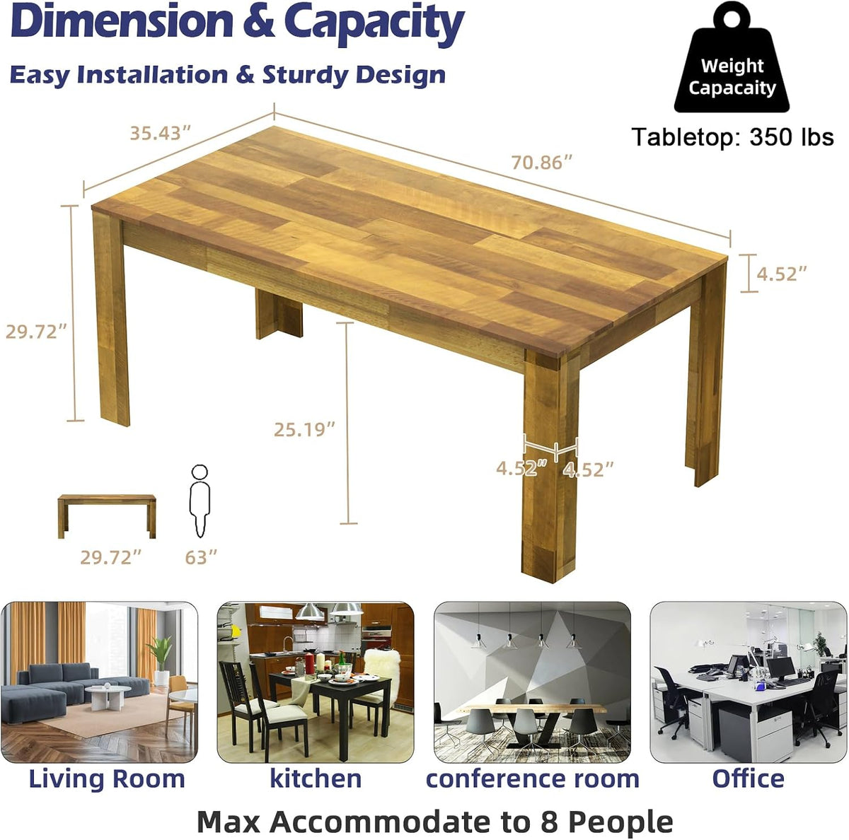 Farmhouse Wood Rectangular Dining Table
