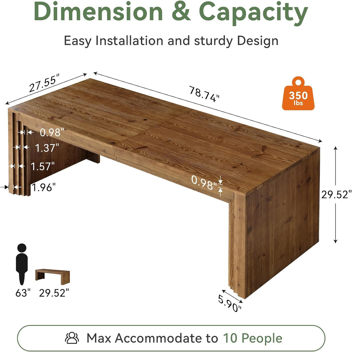 Large Farmhouse Solid Wood Dining Table