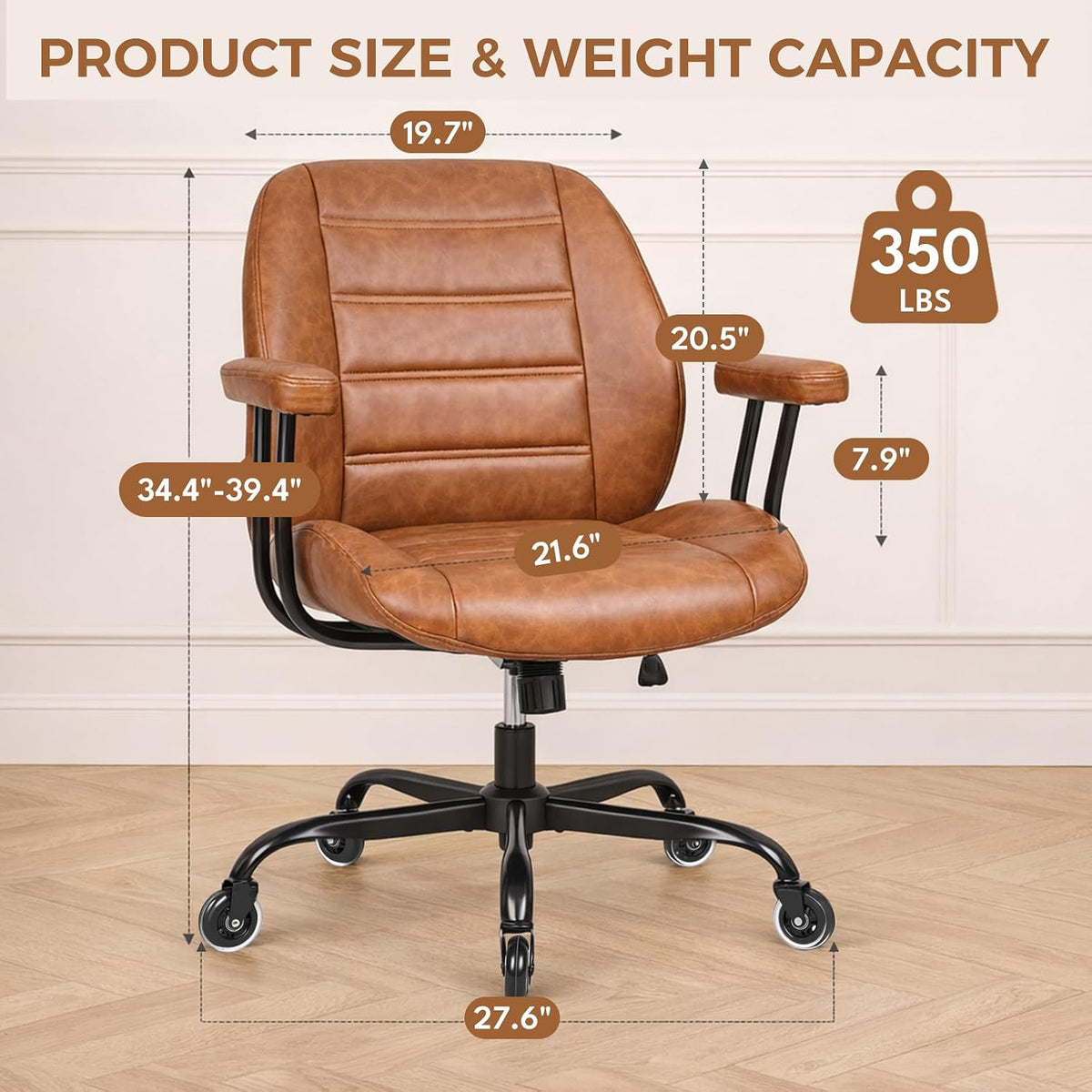 Brown Leather Swivel Office Chair Wheels