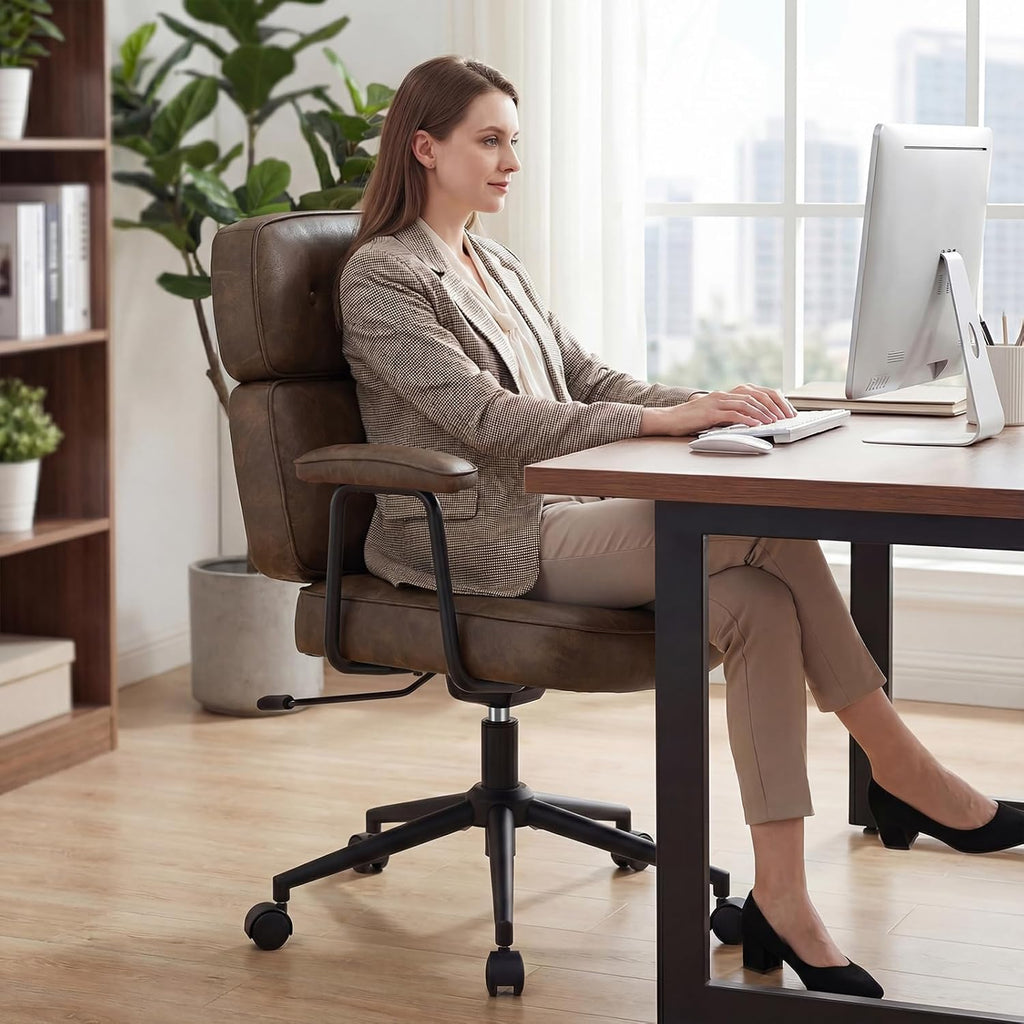 High‑Back Ergonomic Leather Office Chair