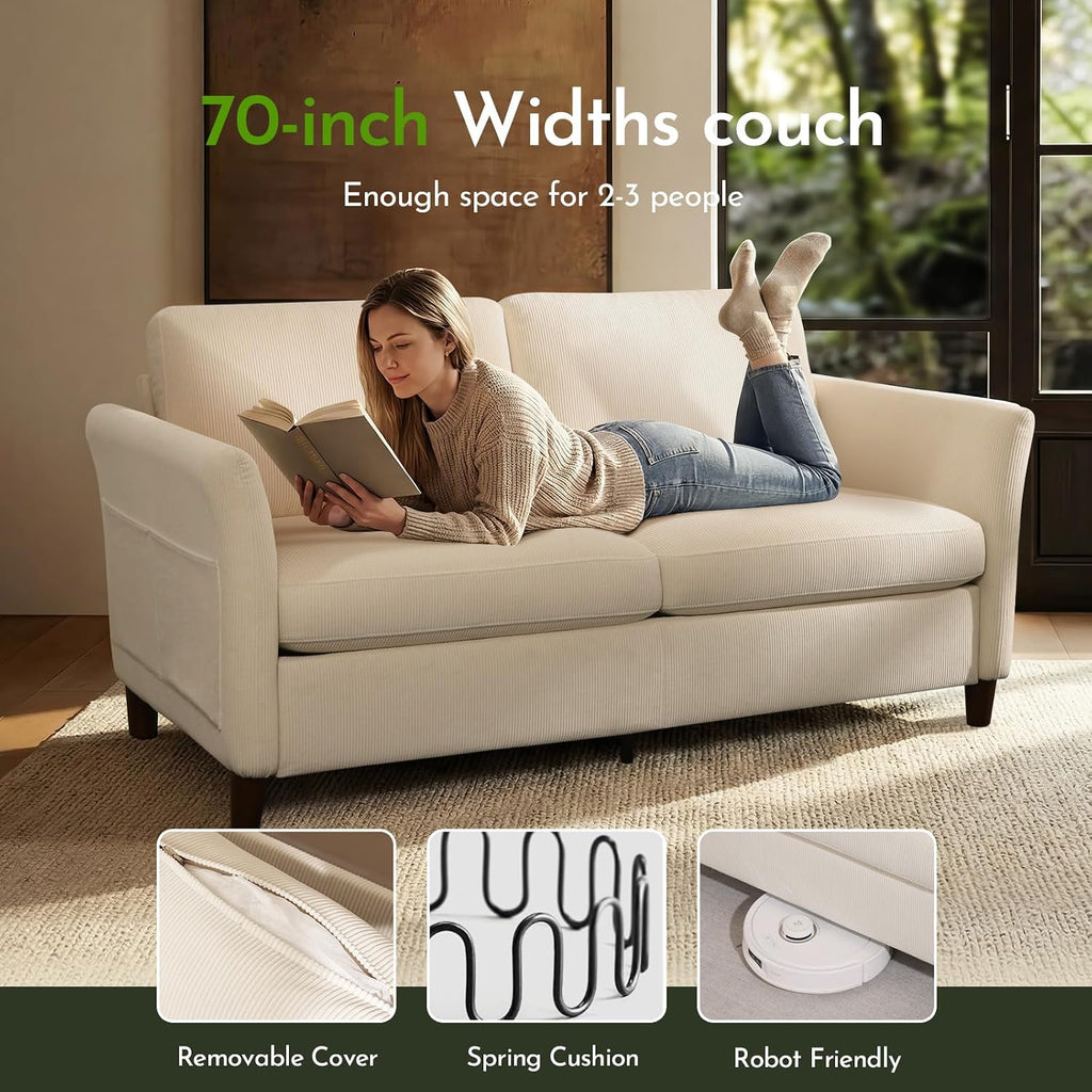 Beige Corduroy Modern Loveseat Sofa