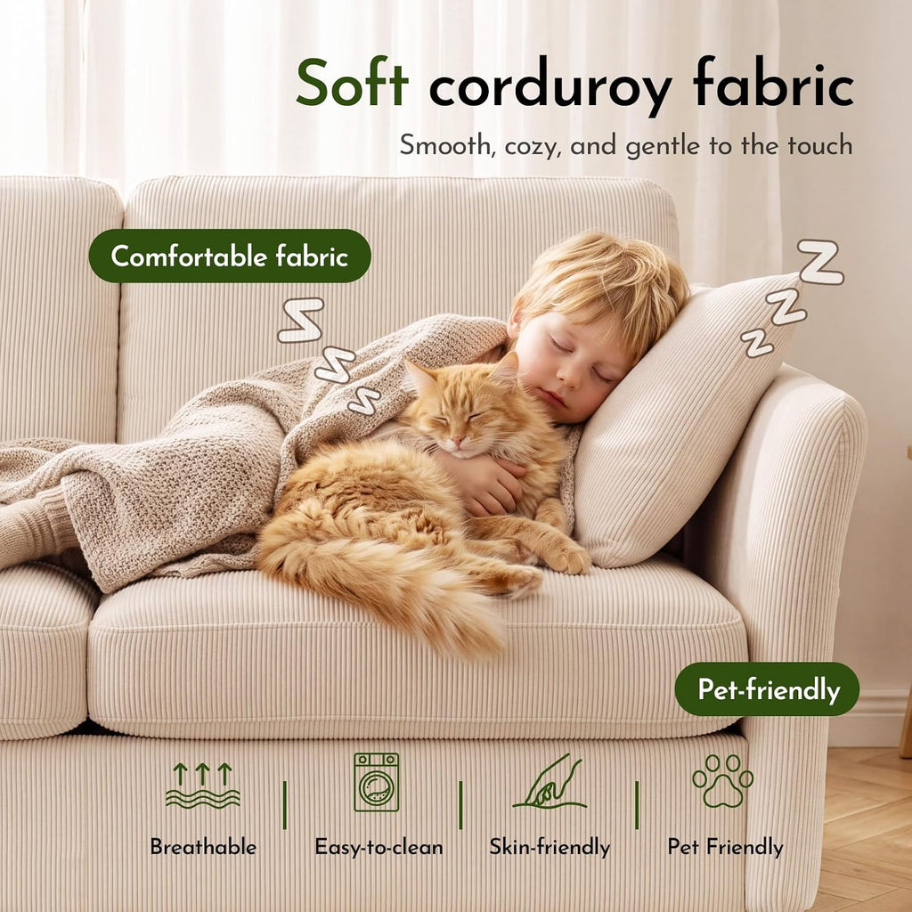 Beige Corduroy Modern Loveseat Sofa