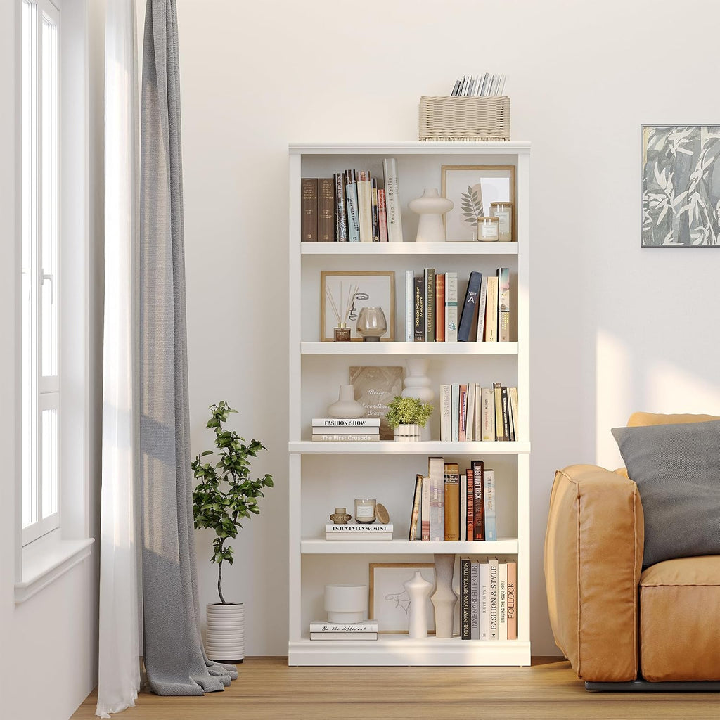 White Adjustable Tall Wooden Bookcase Shelves