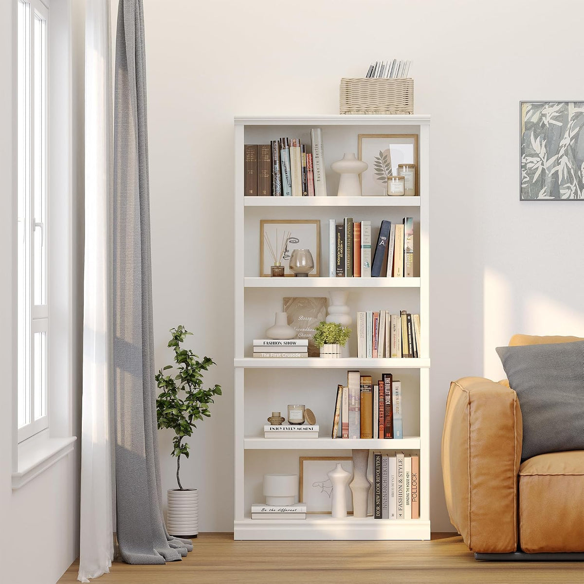White Adjustable Tall Wooden Bookcase Shelves