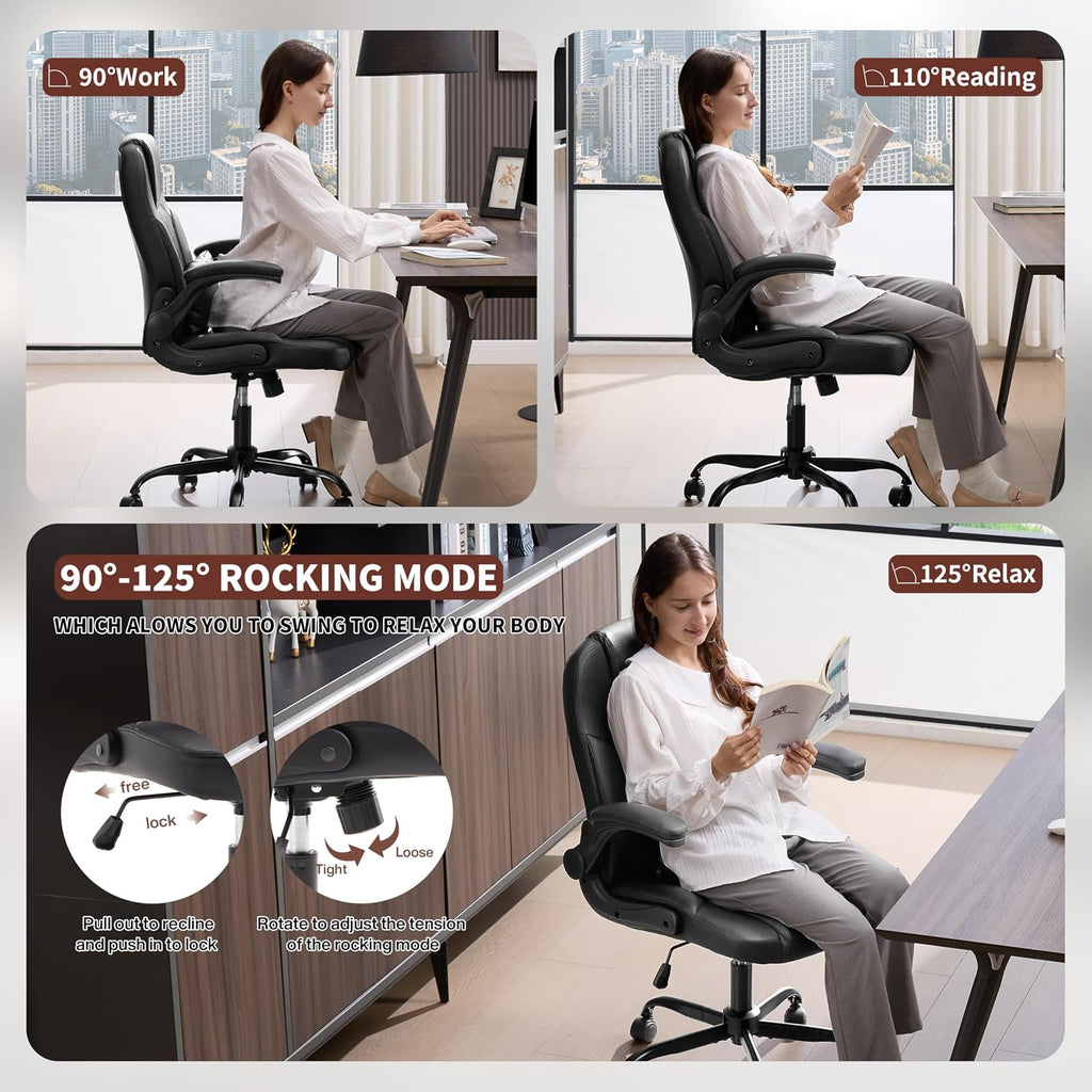 Black Leather Swivel Office Chair