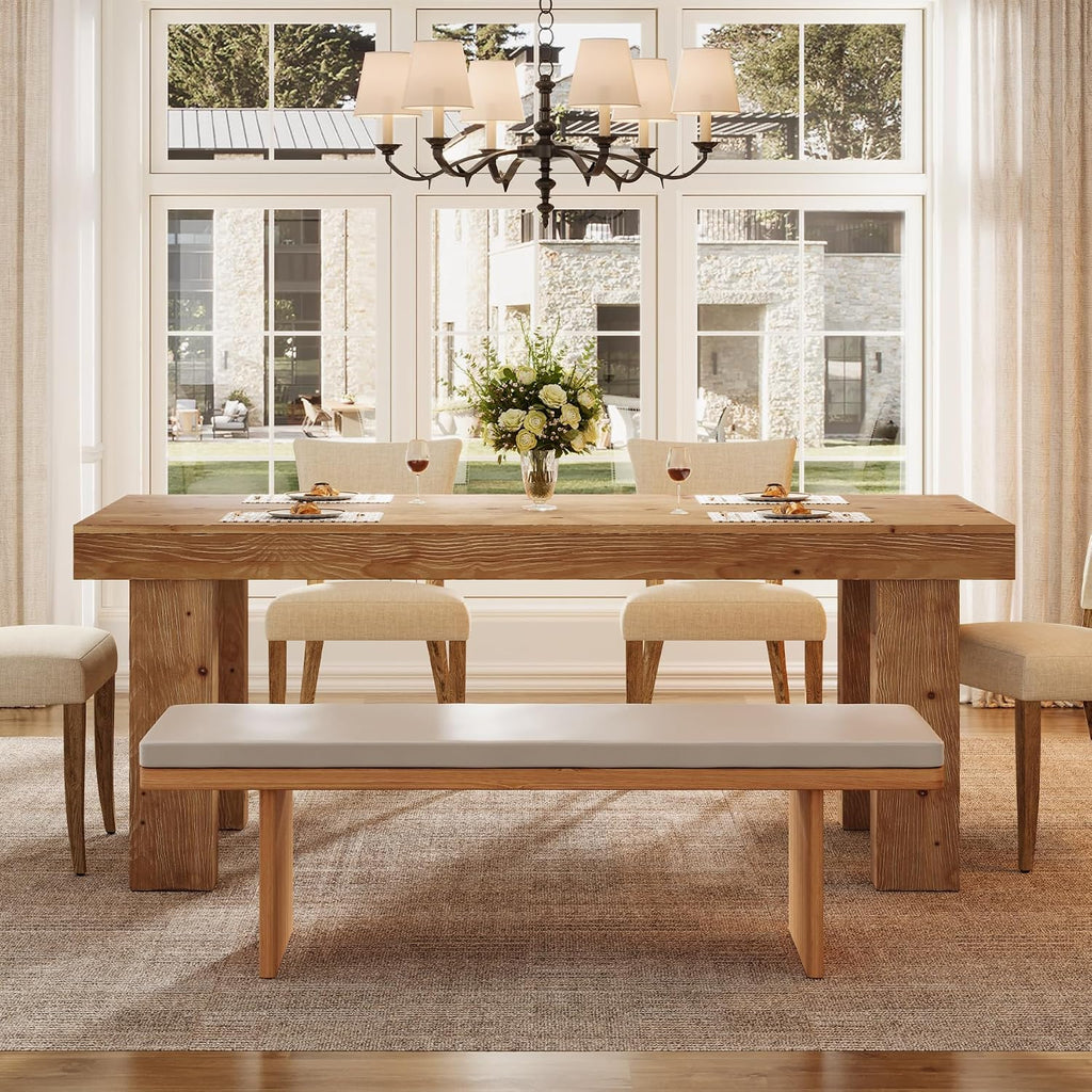 Light Brown Farmhouse Solid Wood Dining Table