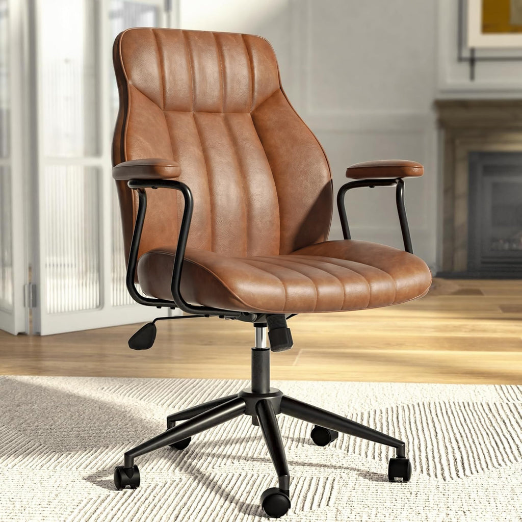 Brown Mid‑Century Leather Office Chair