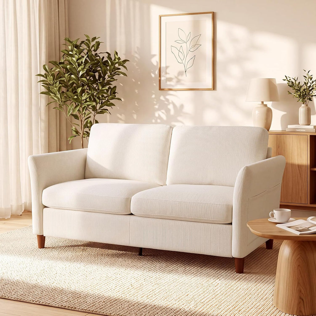 Beige Corduroy Modern Loveseat Sofa