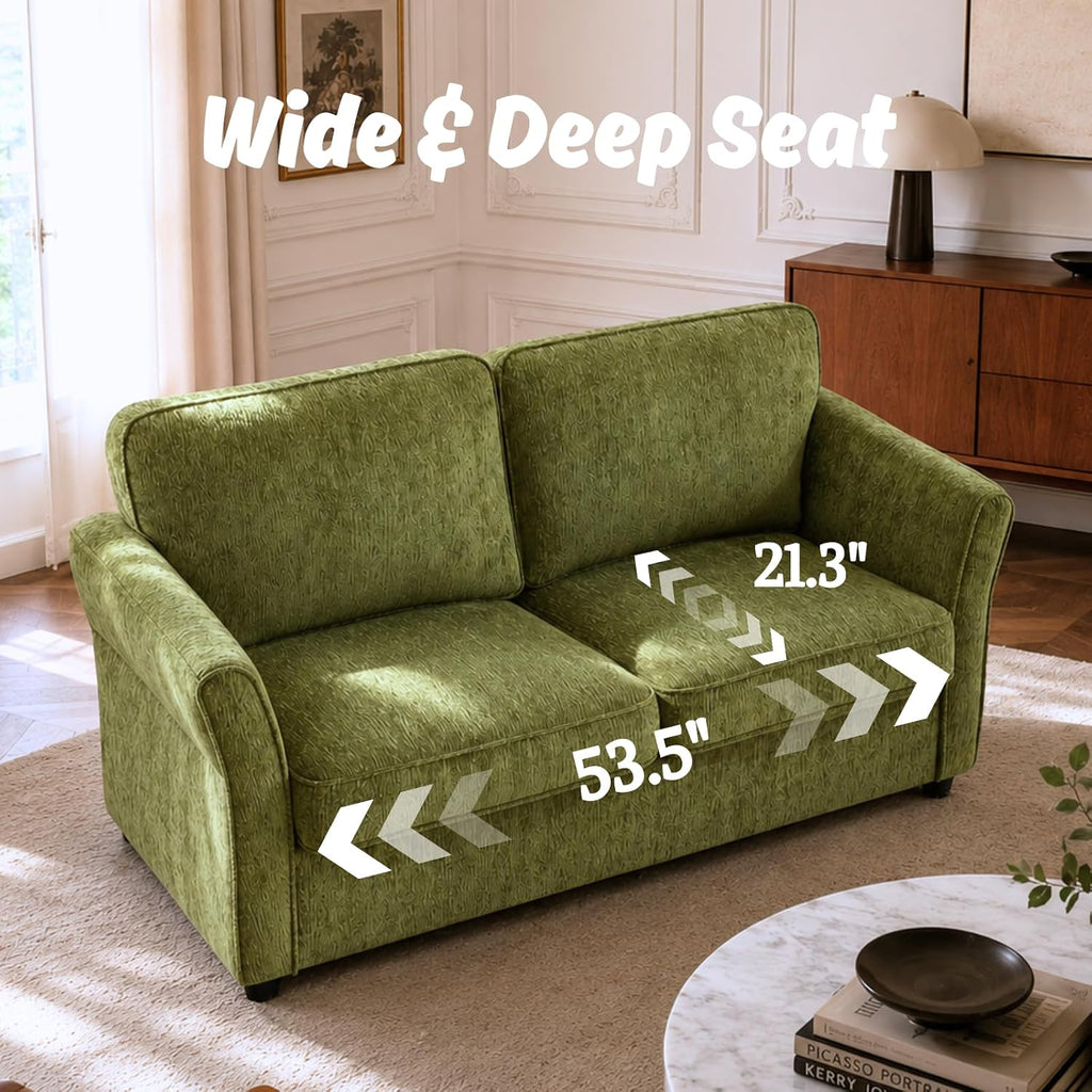 Green Chenille Fabric Living Room Loveseat Sofa