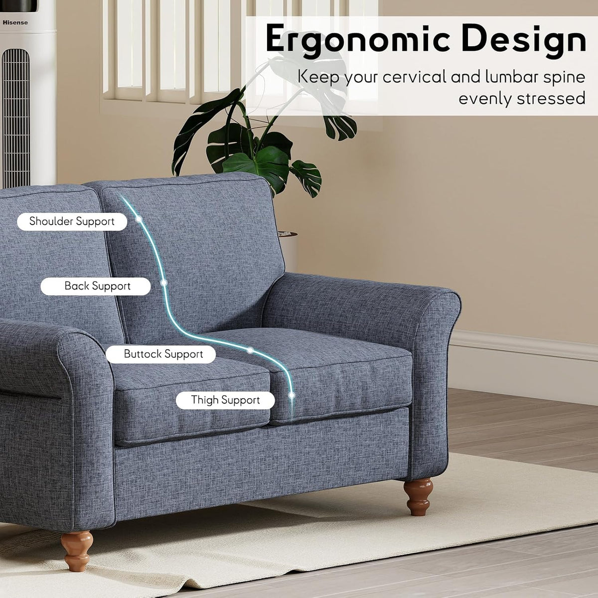 Blue 2‑Seater Comfy Living Room Loveseat