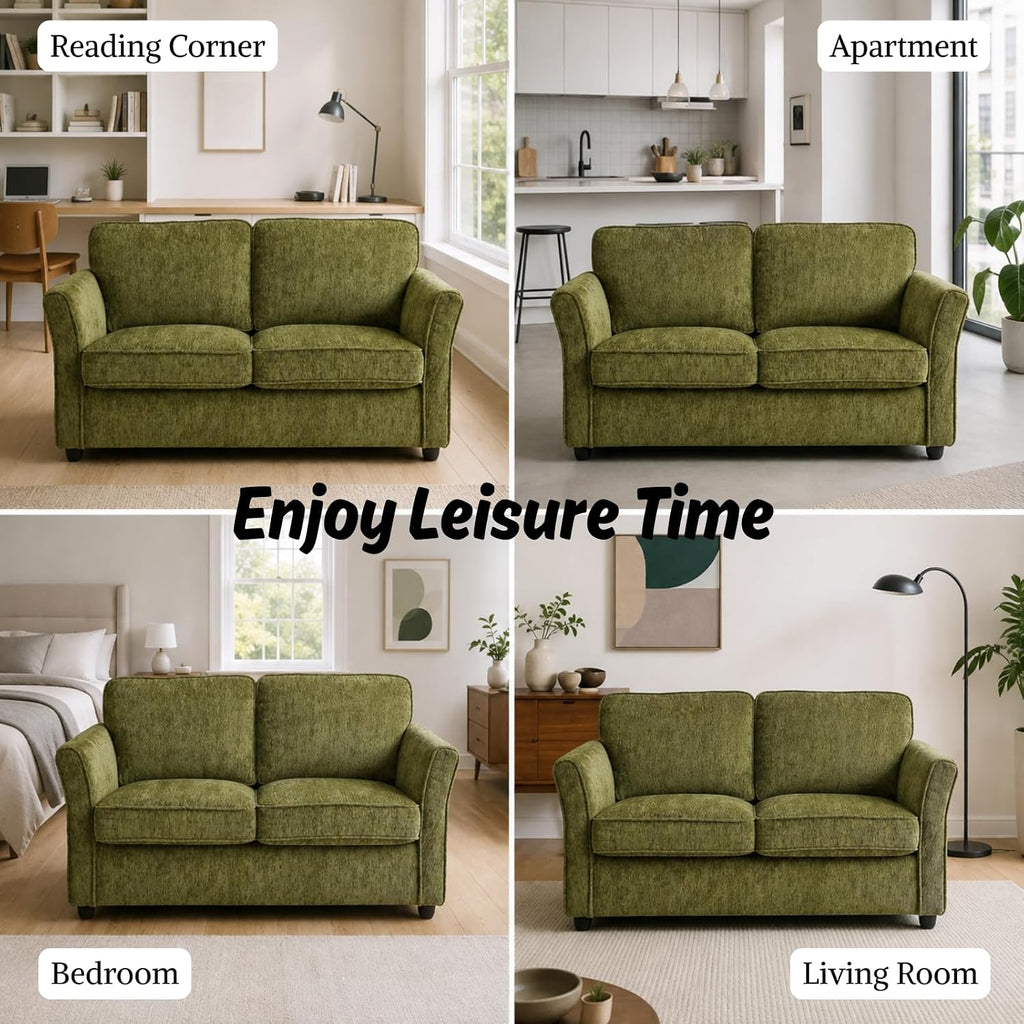 Green Chenille Fabric Living Room Loveseat Sofa