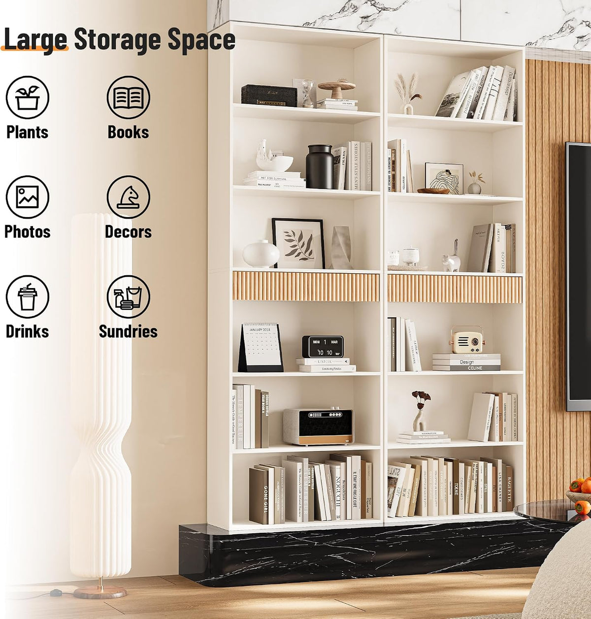 White 7‑Tier Tall Drawer Storage Bookcase