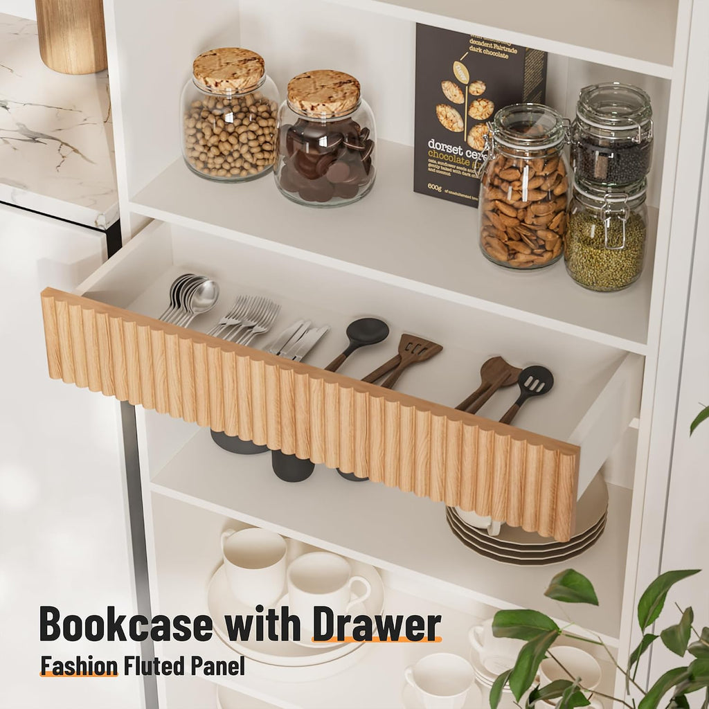 White 7‑Tier Tall Drawer Storage Bookcase