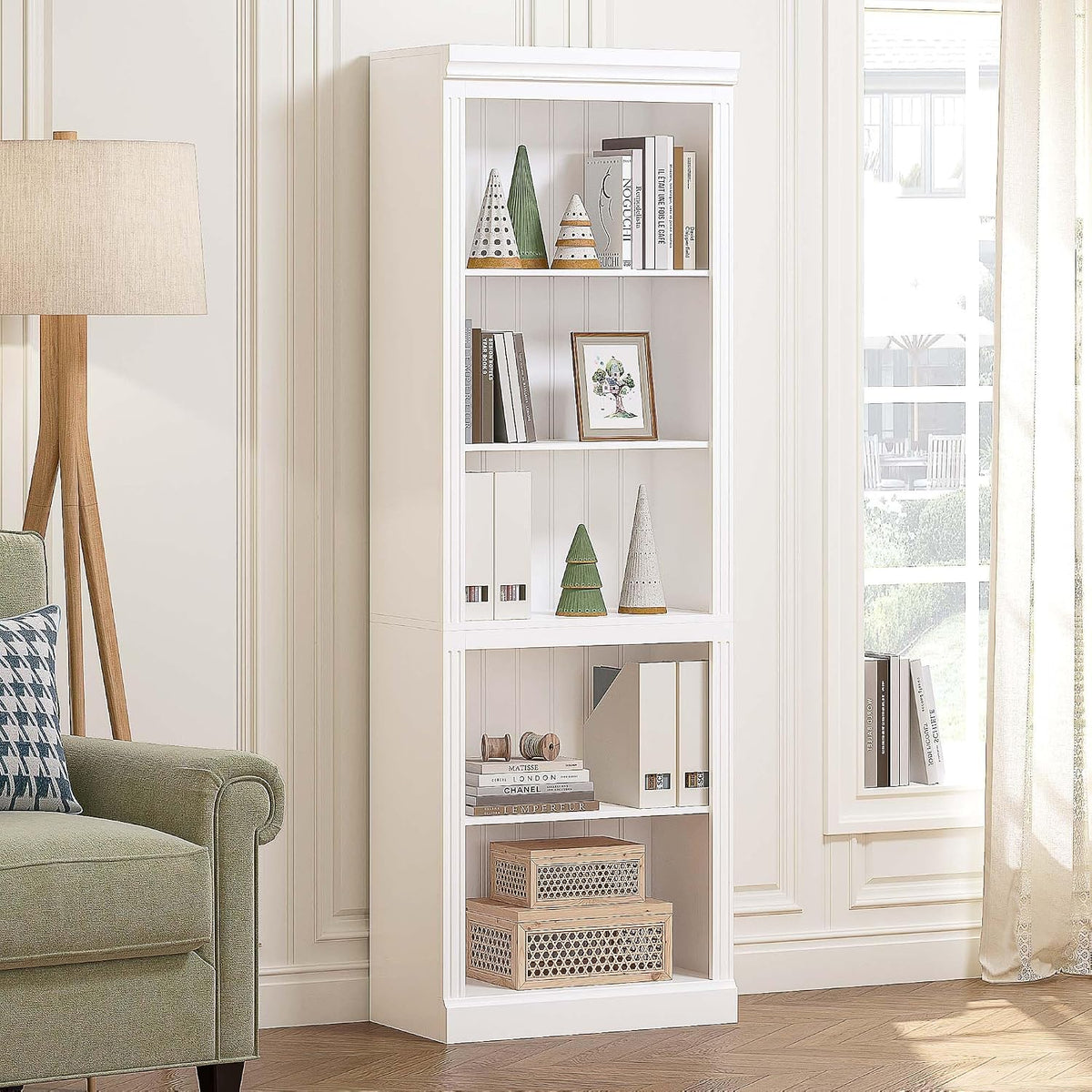 White 5‑Tier Adjustable Tall Bookcase