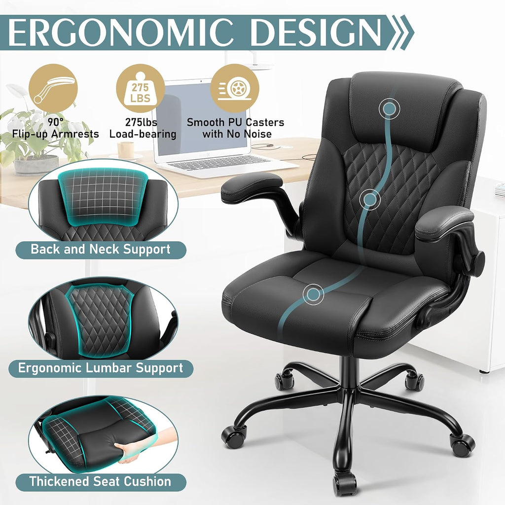 Black PU Leather Ergonomic Office Chair