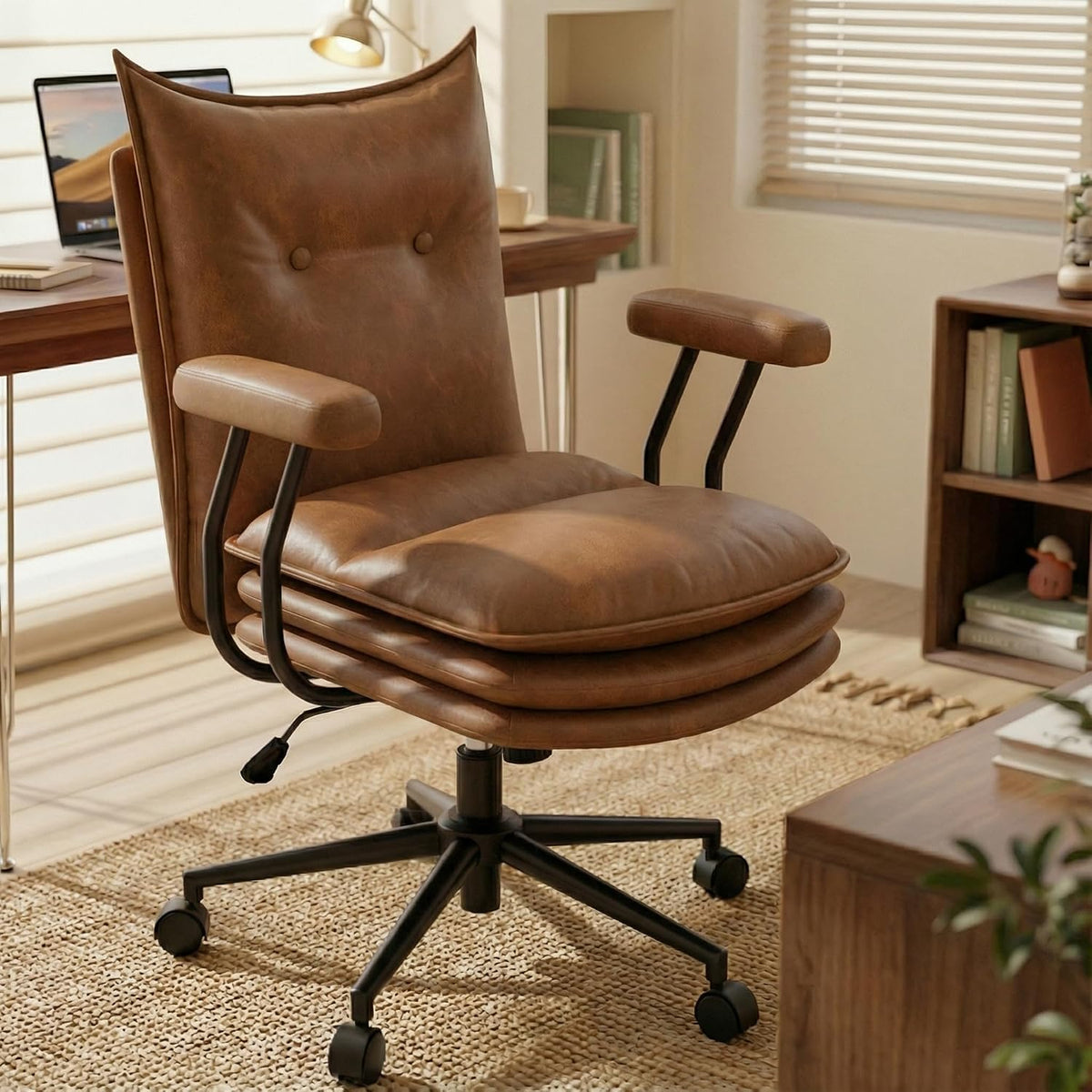 Brown Leather Padded Home Office Chair