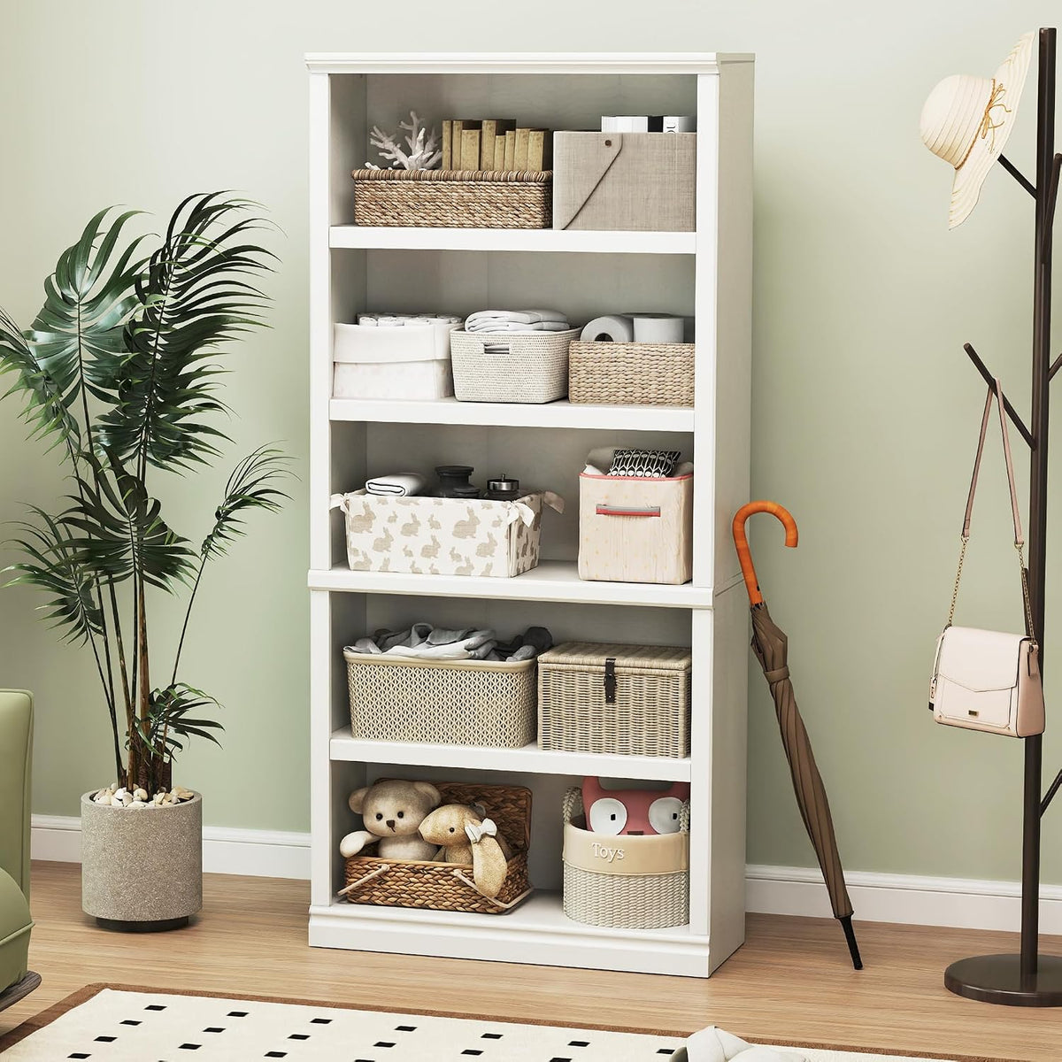 White 5‑Tier Tall Open Storage Bookcase
