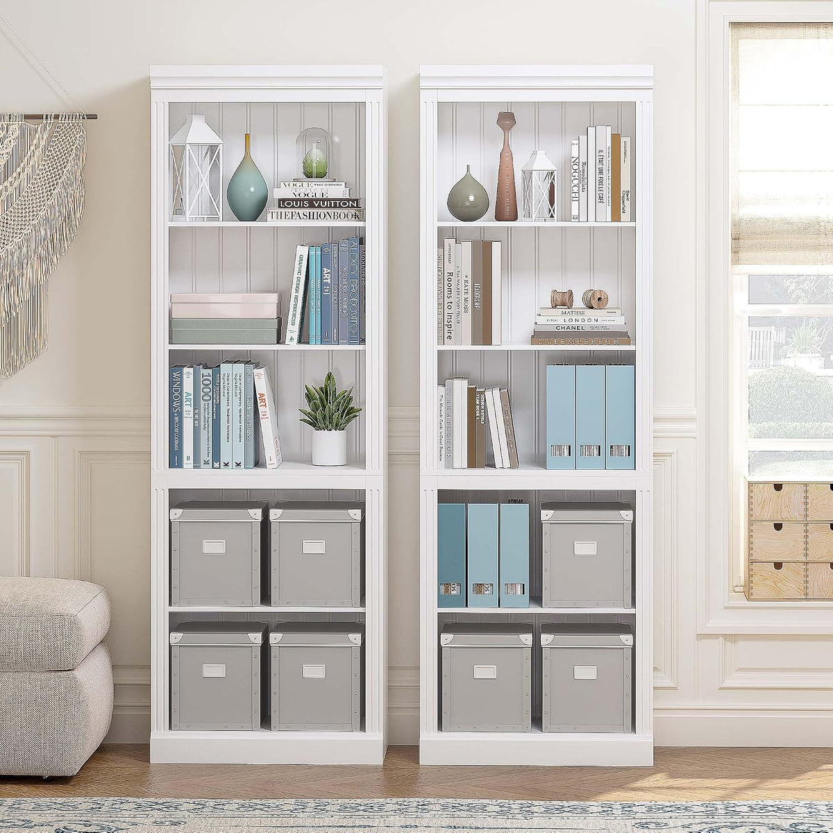 White 5‑Tier Adjustable Tall Bookcase