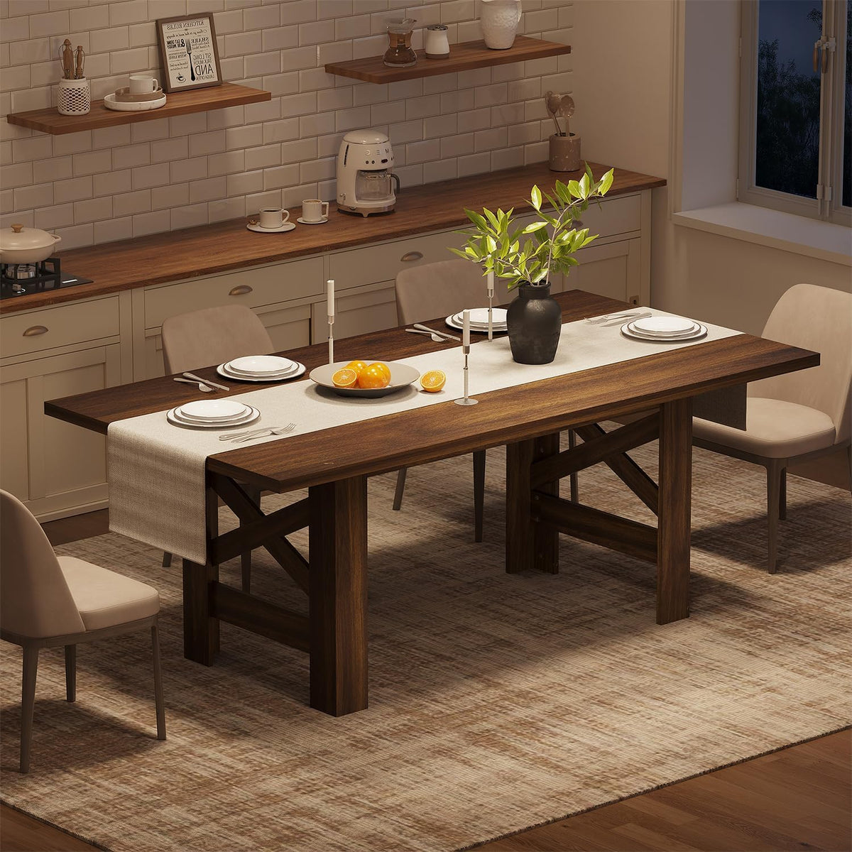 Rustic Brown Large Wood Dining Table